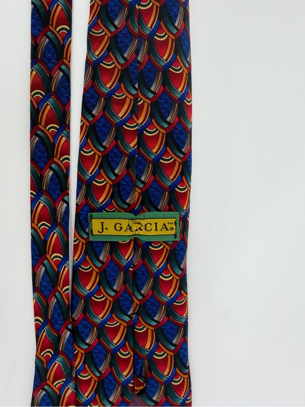 J. Garcia Multicolor Scallop Pattern Tie - Blue, Red, Gold